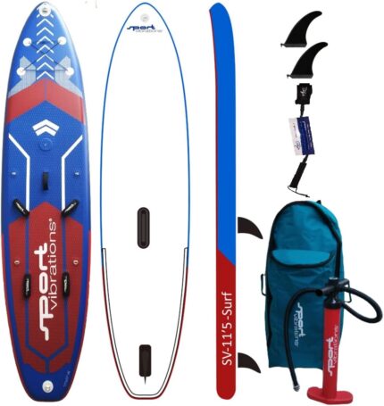 Sport Vibrations 11'5" SURF Multisport x 31" x 6" Wind SUP Standup Paddel Board, SUP aufblasbar inkl. SUPwave.de Coil-Leash Stand up Paddle Board iSUP Sport Vibration