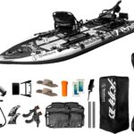 Spatium Aufblasbares SUP-Paddle-Board für Erwachsene, 27,9 x 111,8 x 10,2 cm, Angelkajak mit Premium-Zubehör, 2 Angelrutenhaltern, drehbarer Sitz, Angelpaddelbrett