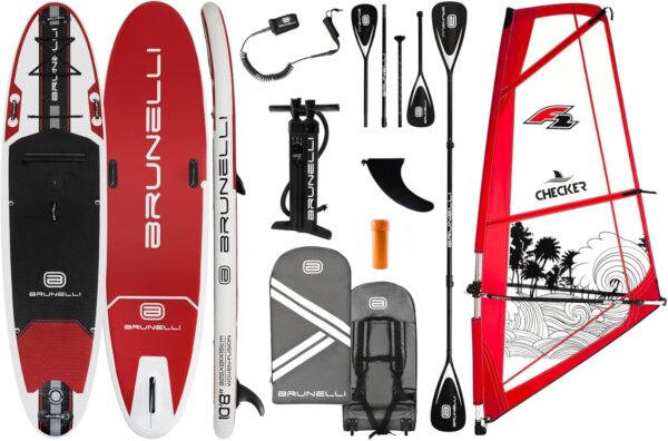 BRUNELLI 10.8 Windsurf Premium Double Layer iSUP aufblasbar Stand Up Paddle Board Set Checker 4,5qm Rigg