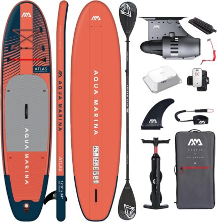 Aqua Marina E-Atlas 12'0" SUP Board mit Motor BLUEDRIVE S, aufblasbares Allround Stand Up Paddle Board 366x86x15 cm, 180 kg