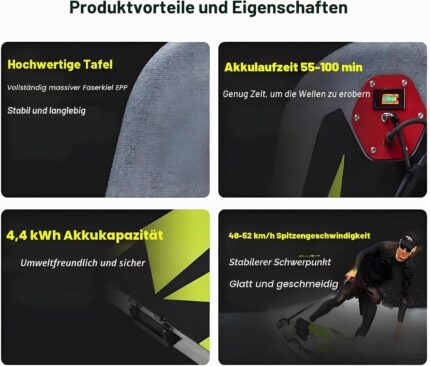 Elektrisches Schwimmbrett, 12 kW, motorisiertes Jetboard Surf mit abnehmbaren Schwanzflossen, Hilfsgriff, Selbststeuerungsgeschwindigkeit, Wasseroberflächengeschwindigkeit 48–52 km/h