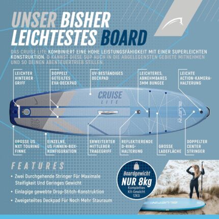 Bluefin Cruise Lite SUP Paddleboard Kit | Leichtes und kompaktes Stehpaddelbrett für Erwachsene | In den Größen 11" 4 und 10"