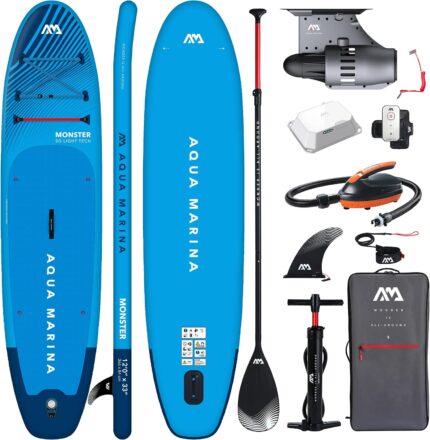 Aqua Marina E-Monster 12'0" SUP Board mit Motor BLUEDRIVE S, aufblasbares Allround Stand Up Paddle Board 366x84x15 cm, 170 kg